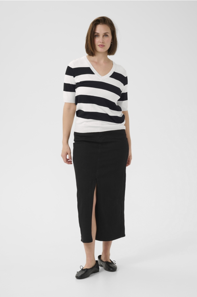 KALIZZA STRIPED V NECK 10510501 108166 TURTLEDOVE/BLACK BOLDSTRIPE